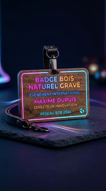 Badge Bois Naturel Gravé
