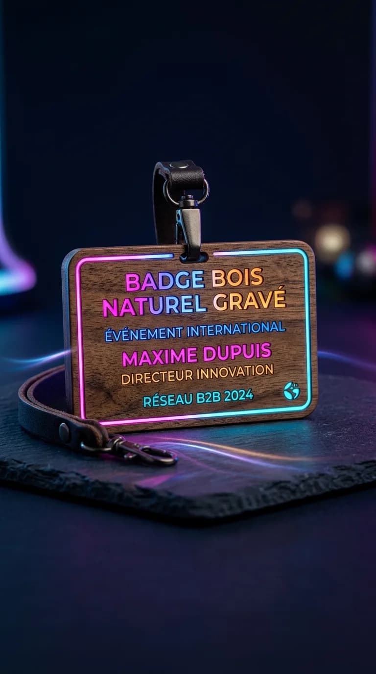 Badge Bois Naturel Gravé