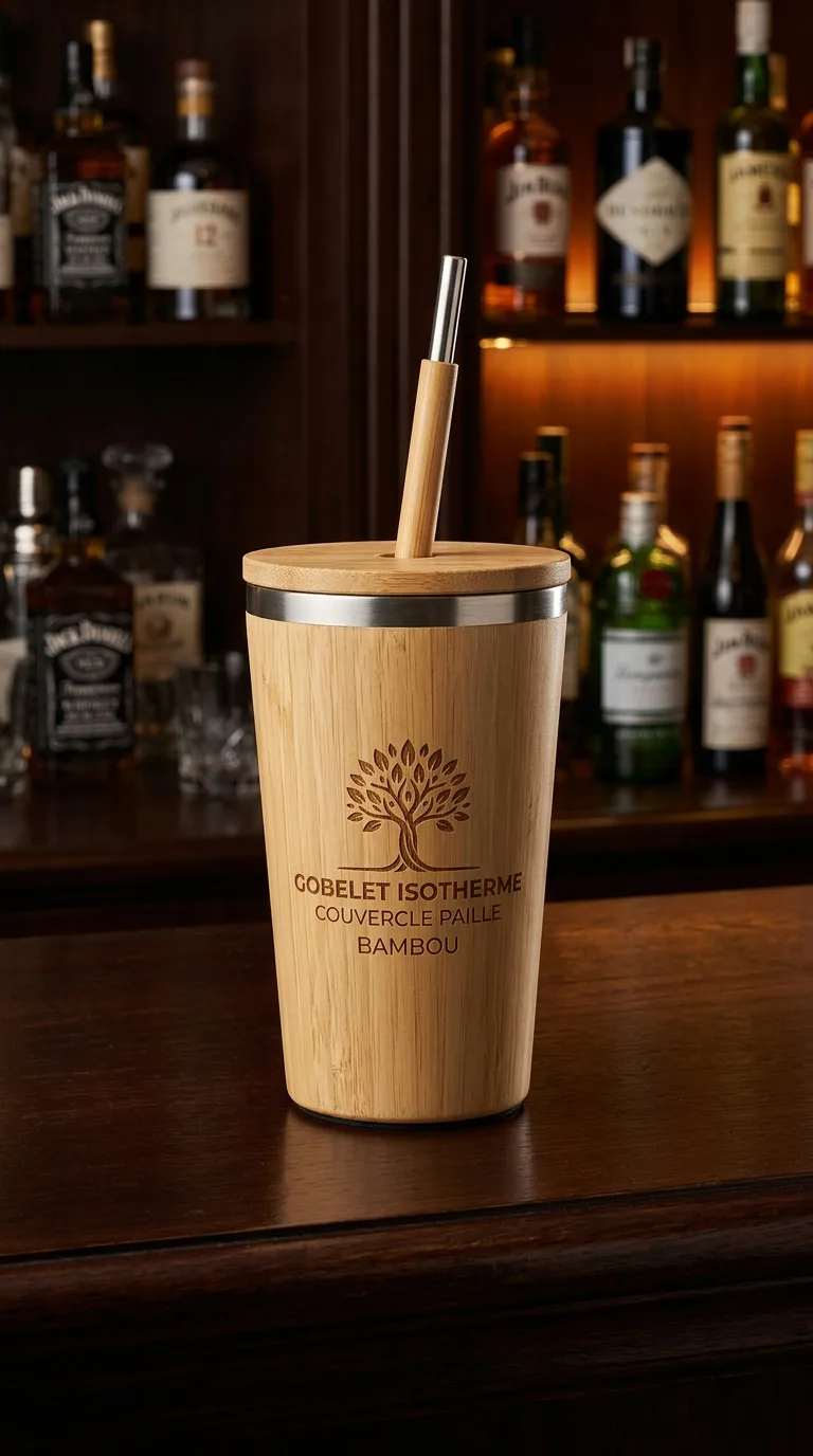 Goblet Isotherme Couvercle Paille Bambou